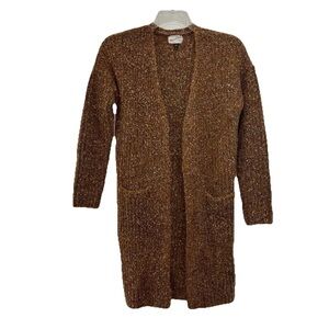 Universal Thread Duster Cardigan Womens XS Brown Wool Blend Open Front Pockets